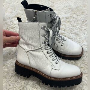 Women's White Leather Lace-Up Boots